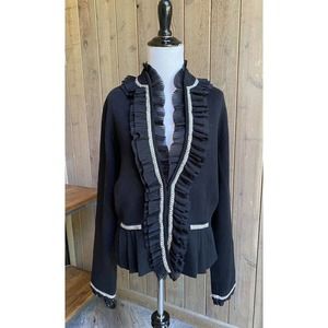 White House Black Market XL Blazer Jacket Knit Ruffle Black Women's